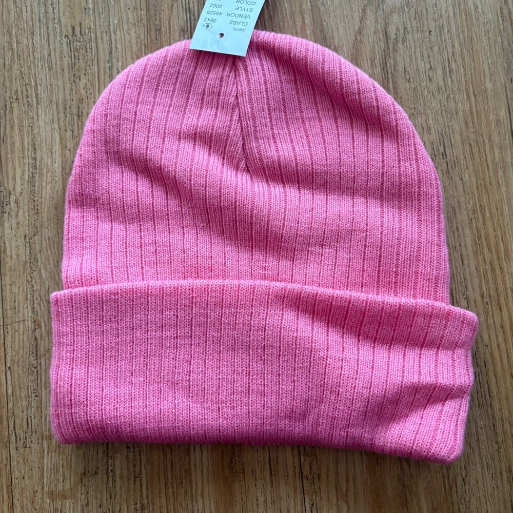PACSUN Cable Knit Ribbed Beanie Hat Pink Unisex NWT One Size - Picture 3 of 6